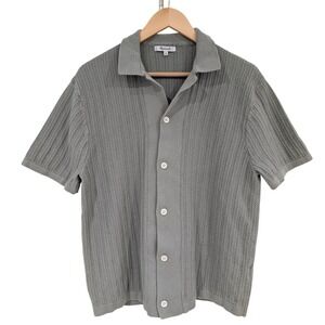Madewell Gray Textured Cotton Knit Button up Sweater Polo Shirt Medium